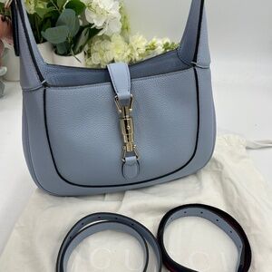 Women’s Gucci JACKIE1961 hobo bag, medium size light blue grain calf skin NWT